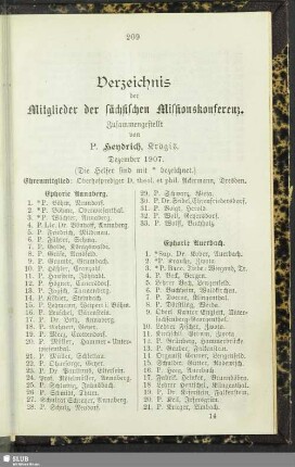 Verzeichnis der Mitglieder der sächischen Missionskonferenz