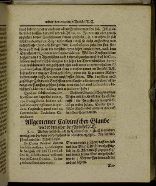Allgemeiner Calvinischer Glaube wieder den zehenden Artickel A. C.