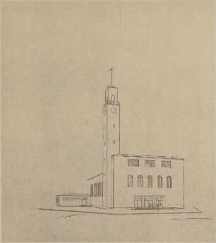 Billing, Hermann; Kirchenentwürfe - Perspektivische Vorderansicht