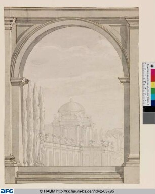 Kassel: Entwurf für eine Wanddekoration: Blick durch einen Architekturrahmen auf die Orangerie