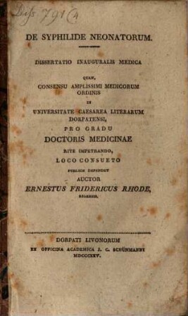 De syphilide neonatorum : Diss. inaug.