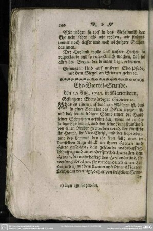 Ehe-Viertel-Stunde, den 15. Aug. 1745. in Marienborn