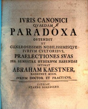 Iuris canonici quaedam paradoxa ostensa