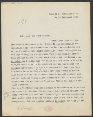 Brief an Ludwig Strecker und B. Schott's Söhne : 16.09.1915