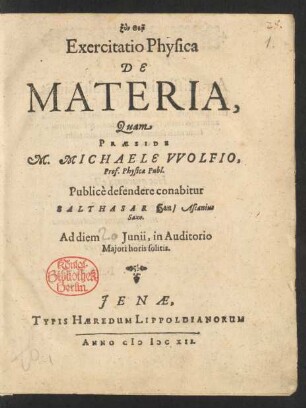 Exercitatio Physica De Materia