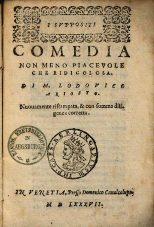 I Suppositi : comedia non meno piacevole che ridicolosa