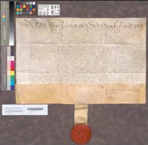 Als voren van de Staten van Holland en het Hof van Utrecht, 1594. Perkament met uithangend zegels.
