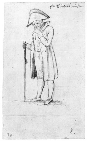 Ein Wärtelsmann (Wächter) : Rietschel, Ernst: Ein Wärtelsmann (Wächter). Um 1821/1822. Bleistift auf hellelfenbeinfarbenem Bütten; 16,4 x 9,9 cm. Privatbesitz, WVZ 29 r