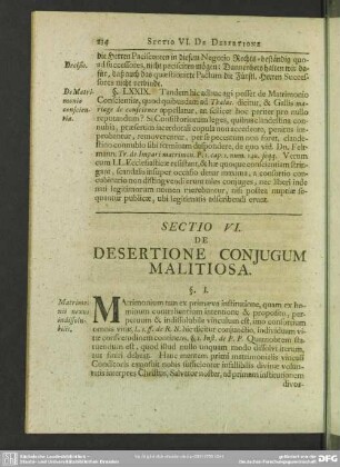 Sectio VI. De Desertione Conjugum Malitiosa
