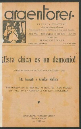 1940019500: ¡Esta chica es un demonio! : comedia en cuatro actos