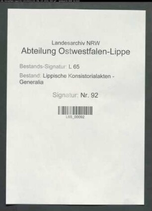 Differenzen mit Bückeburg [Schaumburg-Lippe] um Visitationsrechte im Amt Blomberg