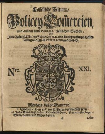 Nro. XXI, Montags, den 25. May 1739