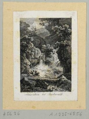 Der Amselfall im Amselgrund zwischen Rathewalde und Rathen in der Sächsischen Schweiz, aus Beckers Taschenbuch zum geselligen Vergnügen 1807