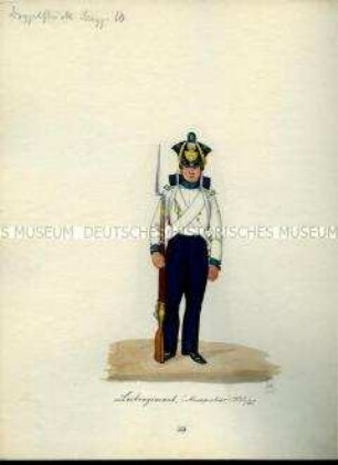 Uniformdarstellung, Musketier des 3. Bataillons Leibregiment, Sachsen, 1822/1831.