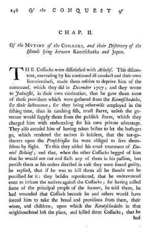 Chap. II. Of the mutiny of the Cossacks, and their discovery of the islands lying between Kamtschatka and Japan