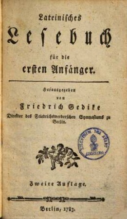 Lateinisches Lesebuch für die ersten Anfänger