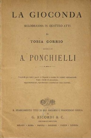 La Gioconda : melodramma in quattro atti