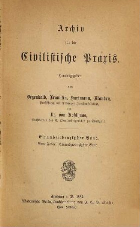 Archiv für die civilistische Praxis. 71 = N.F., Bd. 21. 1887