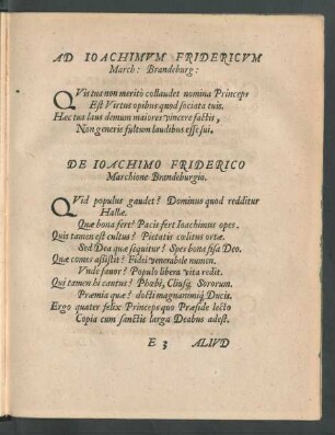 Ad Ioachimum Fridericum March: Brandeburg: