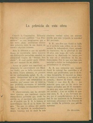 La primicia de esta obra