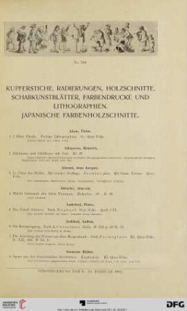 Kupferstiche, Radierungen, Holzschnitte, Schabkunstblätter, Farbendrucke und Lithographien. Japanische Farbenholzschnitte (Nr. 1-902)