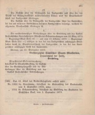 145. Das 32. Stück des Reichs-Gesetzblatts enthält unter ...