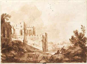 Ruinenlandschaft mit Hirten und Herde