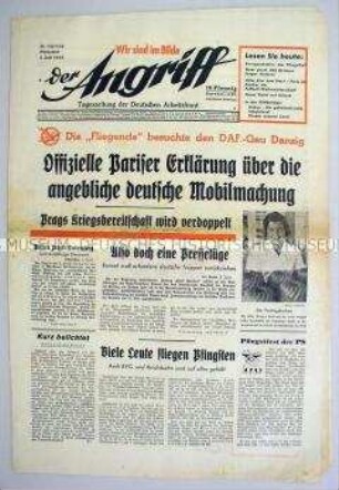Berliner NS-Tageszeitung "Der Angriff" u.a. über französische Presseberichte zur Aufrüstung Deutschlands