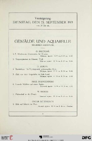 Gemälde und Aquarelle neuerer Künstler (Nr. 1-194)