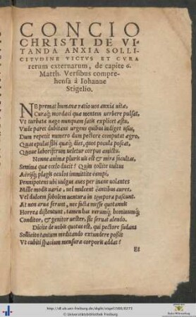 Concio Christi De Vitanda Anxia Sollicitudine Victus Et Cura rerum externarum