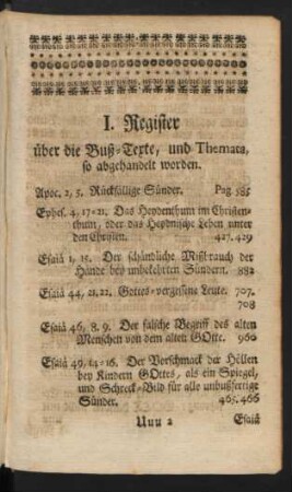 I. Register über die Buß-Texte, und Themata, so abgehandelt worden.