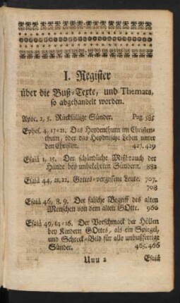 I. Register über die Buß-Texte, und Themata, so abgehandelt worden.