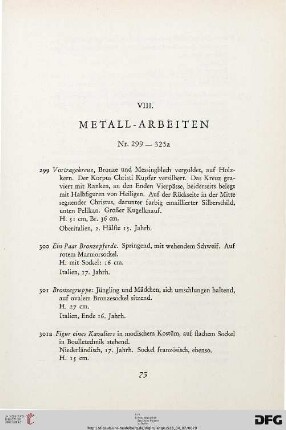 VIII. Metall-Arbeiten (Nr. 299-325a)