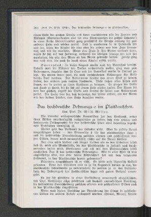 Das hochdeutsche Dehnungs=e im Plattdeutschen.
