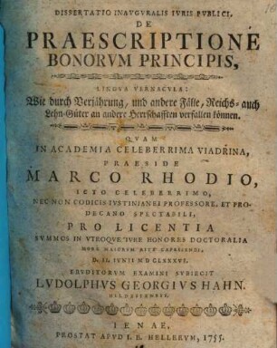 De praescriptione bonorum principis