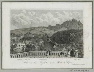 Ansicht von Schönau-Teplitz, Radierung, 1840 : Schönau bei Töplitz von Mont de Ligne - Dresden : Otto u. Lehmann, [ca. 1840]. - 1 Kunstblatt : Radierung ; 10,3 x 6,8 cm