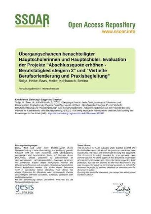 Übergangschancen benachteiligter Hauptschülerinnen und Hauptschüler: Evaluation der Projekte "Abschlussquote erhöhen - Berufstätigkeit steigern 2" und "Vertiefte Berufsorientierung und Praxisbegleitung"