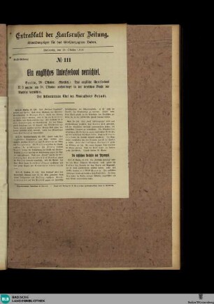 Karlsruher Zeitung, Extrablatt No. 111, Ein englisches Unterseeboot vernichtet