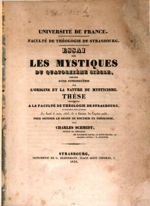 Essai sur les mystiques du quatorzième siècle, précédé d'une introduction sur l'origine et la nature du mysticisme : Thèse ...
