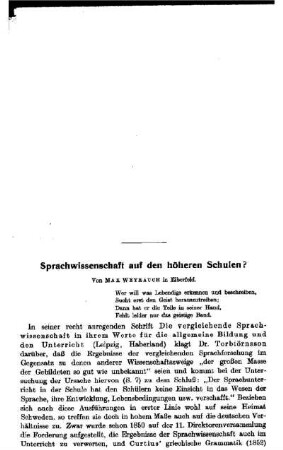 Sprachwissenschaft auf den höheren Schulen?