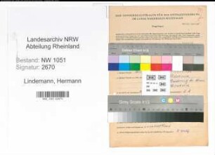 Entnazifizierung Hermann Lindemann , geb. 30.08.1895 (Beamter)