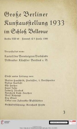 Große Berliner Kunstausstellung 1933 im Schloß Bellevue