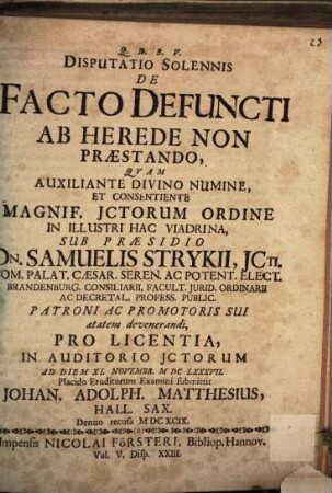 Disputatio Solennis De Facto Defuncti Ab Herede Non Praestando
