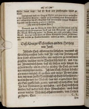 Deß Königs Schreiben an den Hertzog von Jorck.