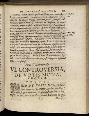 [Articulus] VI. Controversia, De Votis Monachorum.