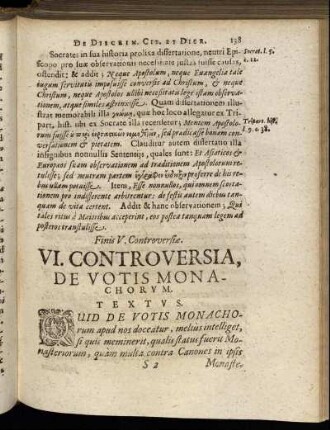 [Articulus] VI. Controversia, De Votis Monachorum.