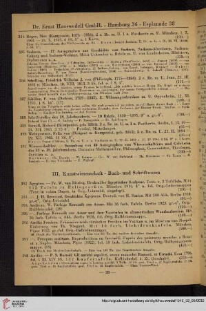 III. Kunstwissenschaft - Buch-und Schriftwesen (Nr. 392 - 788)