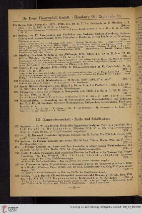 III. Kunstwissenschaft - Buch-und Schriftwesen (Nr. 392 - 788)
