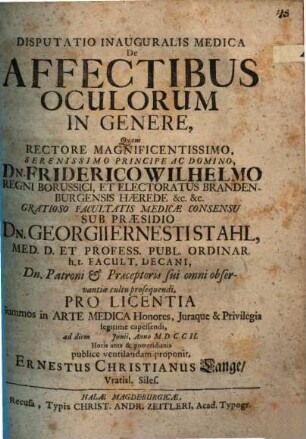 Disp. inaug. med. de affectibus oculorum in genere