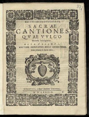 Girolamo Belli: Sacrae cantiones ... octo vocibus ...